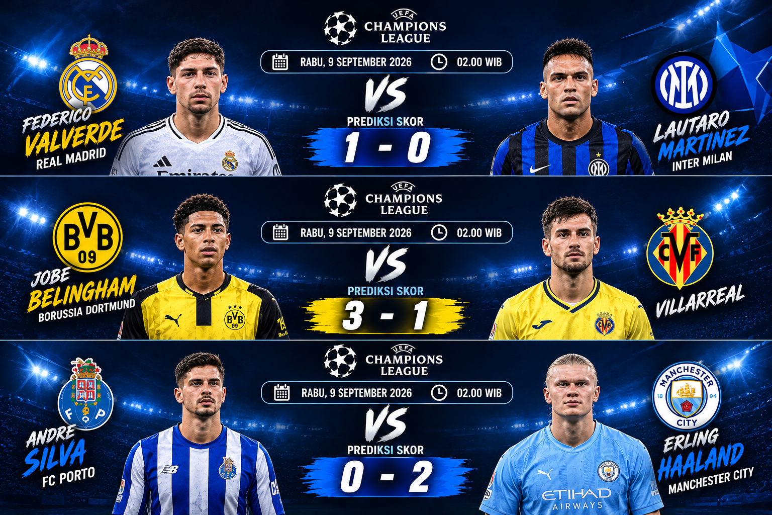 UEFA CHAMPIONS LEAGUE TELAH TIBA INI JADWAL PERTANDINGAN DAN PREDIKSI TENTUNYA!!!